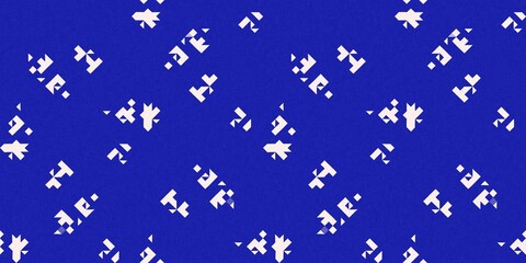 Faded electric blue glitch geo washed effect seamless border. Indigo dye grungy blotched distress abstract banner texture repeat