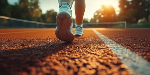 Athlete Prepares at Sunset on Track for Competition