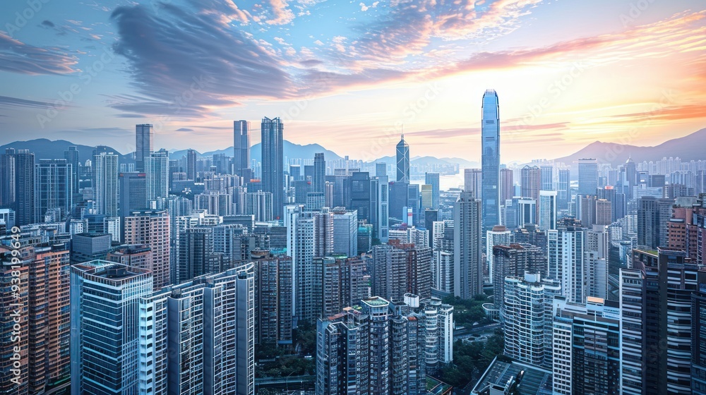 Wall mural hong kong skyline at dawn