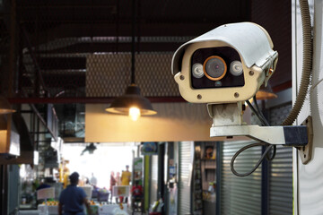 CCTV security camera on city