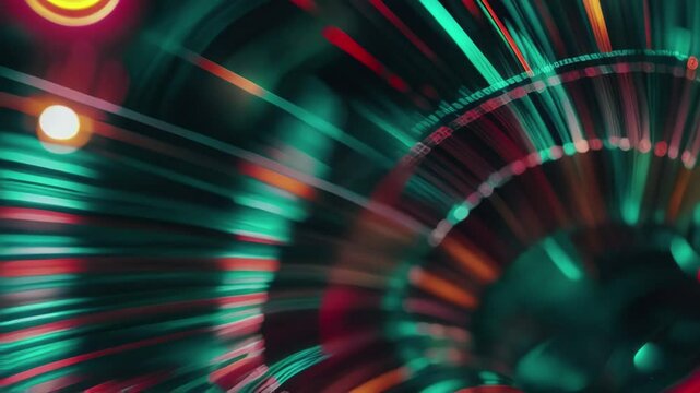 Quantum computer or blockchain mechanism in work bokeh and abstract