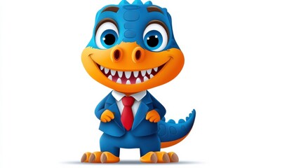 Obraz premium A cartoon dinosaur wearing a suit and tie with a big smile on his face