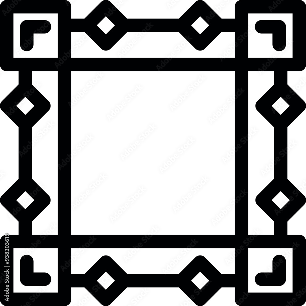 Poster simple black outline square frame is decorated with a repeating pattern of connected lines and diamo