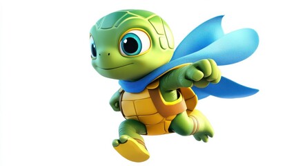 Obraz premium A turtle is running with a blue cape on
