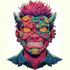 hand drawn monster illustration for full print t-shirt design, outline style, hyper maximalism, heavy composition.