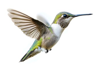 Fototapeta premium Bee Hummingbird Flying, on White Background, Realistic Photo, Standard Background, Wallpaper, Cover and Screen of Smartphone, Cell Phone, Computer, Laptop, 9:16 and 16:9 Format