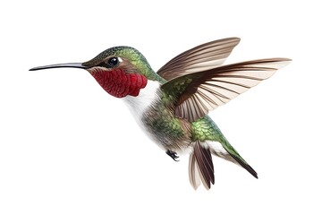 Fototapeta premium Bee Hummingbird Flying, on White Background, Realistic Photo, Standard Background, Wallpaper, Cover and Screen of Smartphone, Cell Phone, Computer, Laptop, 9:16 and 16:9 Format