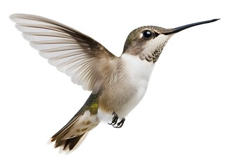 Naklejka premium Bee Hummingbird Flying, on White Background, Realistic Photo, Standard Background, Wallpaper, Cover and Screen of Smartphone, Cell Phone, Computer, Laptop, 9:16 and 16:9 Format