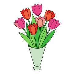 Tulip Bouquet Vector Design on White