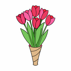 Tulip Bouquet Vector Design on White