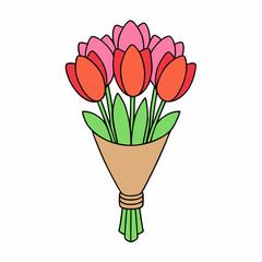Tulip Bouquet Vector Design on White