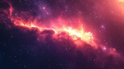 Fototapeta premium Cosmic Canvas A Wavy Nebula of Red and Yellow Against a Dark Starry Background