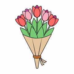 Tulip Bouquet Vector Design on White
