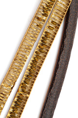 Logs seedpods of Senna spectabilis, golden wonder tree, isolated on white background