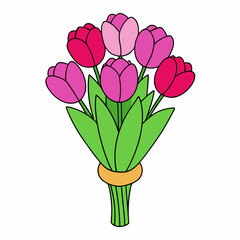 Tulip Bouquet Vector Design on White