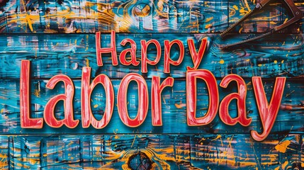 Happy Labor Day text on wooden background