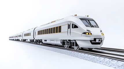 Naklejka premium White luxury train isolated on white background, detailed photo, png.
