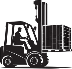 Industrial forklift lifting silhouette vector illustration isolated on a white background