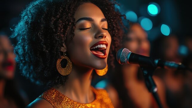 Black woman voice coach giving singing lessons in a music studio at night