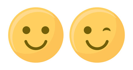 Smile, wink or eye blink face emoji set in yellow and black color. Winking Face. Eye wink emoji, funny yellow emoticon with smile. Smile icon vector.