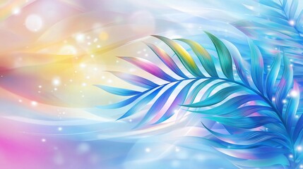 Abstract blue palm leaves with sparkling background copy space