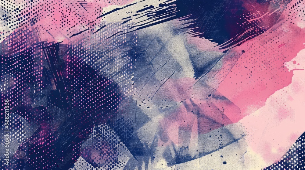 Poster textured elements, including stippling pattern in navy blue and some linear scribbles