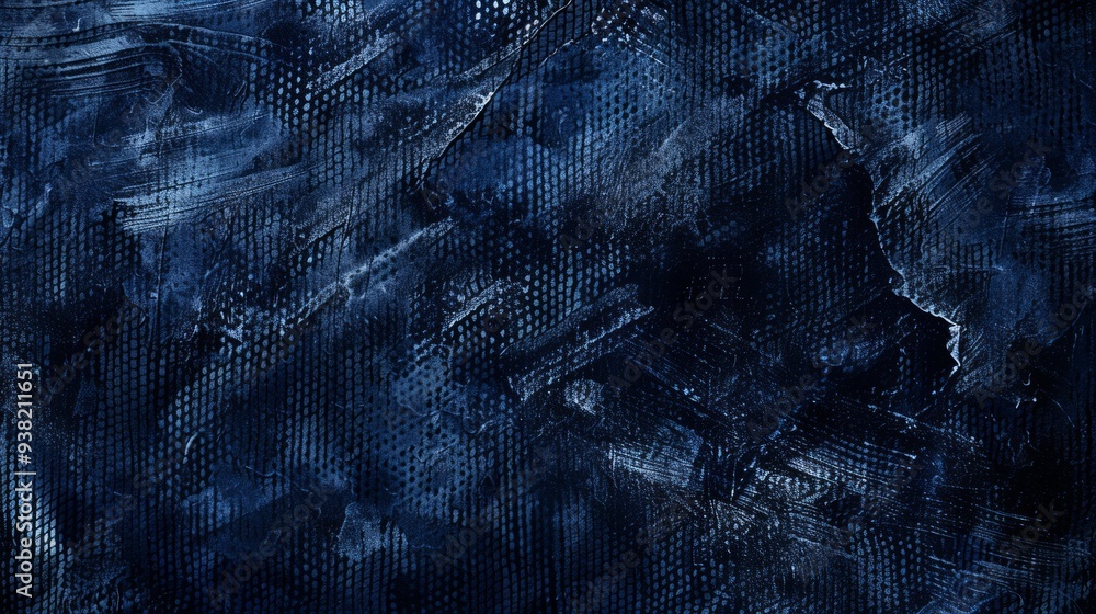 Poster textured elements, including stippling pattern in navy blue and some linear scribbles