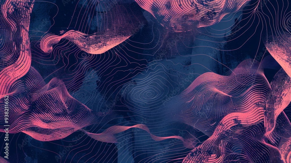 Poster textured elements, including stippling pattern in navy blue and some linear scribbles