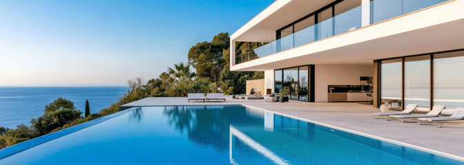 Fototapeta premium Modern House by the Sea with Coastal View