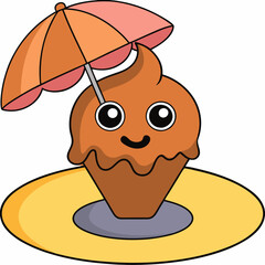 Cool Cone Vector Design of Ice Cream with Tiny Umbrella