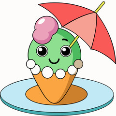 Cool Cone Vector Design of Ice Cream with Tiny Umbrella