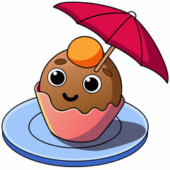 Cool Cone Vector Design of Ice Cream with Tiny Umbrella