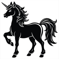 Unicorn silhouette vector illustration on white background 