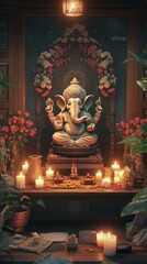Fototapeta premium Ganesh Statue Home Altar Hinduism Religion Spiritual Symbol