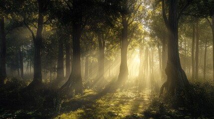 Fototapeta premium Sunbeams Through Forest