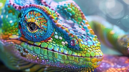 Fototapeta premium A vibrant, colorful close-up of a lizard showcasing intricate patterns and textures.