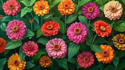 A vibrant illustration of colorful flowers in a lush green setting, showcasing nature's beauty.