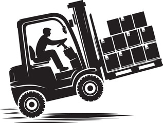 Industrial forklift lifting silhouette vector illustration isolated on a white background