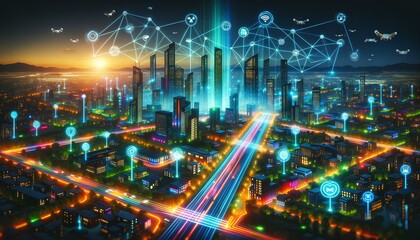 Futuristic Smart City with Autonomous Vehicles and IoT Networks.