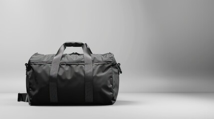 Black Duffle Bag on White Background.
