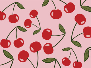 Summer background. Vector illustration. Cherry on pink background. Fruits. Healthy food. Nutrition