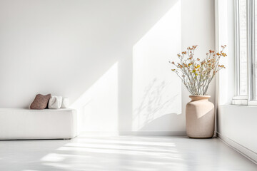 Scandinavian minimalist living room interiors with natural elements together with neutral colors and lighting