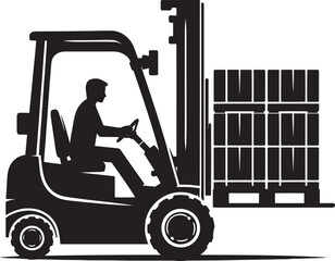 Industrial forklift lifting silhouette vector illustration isolated on a white background