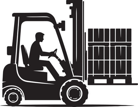 black forklift silhouette carrying pallets clip art preview