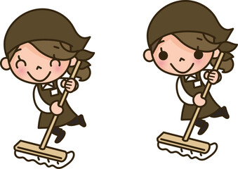 掃除をする女性