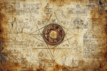 Naklejka premium Seal of Solomon Ancient Manuscript Judaism, Islam Religion Spiritual Symbol