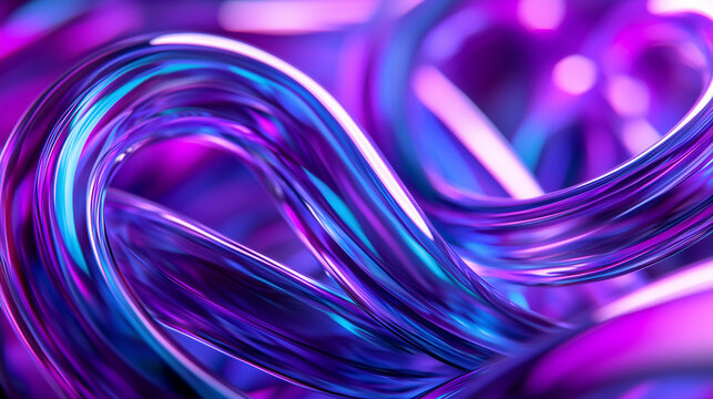 Holographic Metallic 3D Knot. Interwind Flow Surreal Neon Shape. Endless 3D Knot Metallic Hologramm Surreal Loop Shape. Reflective Technology Swirl. Rainbow Holo Swirl, Motion Render. Abstract Spiral.