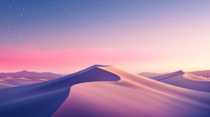 Peaceful Background. Desert Landscape with Sand Dunes and Pink Gradient