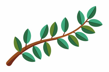 Fototapeta premium Large Horizontal Brown Branch with Green Eucalyptus Leaves on White Background