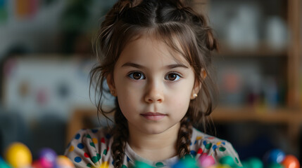Fototapeta premium Child Doing Arts And Crafts With Glitter Chil